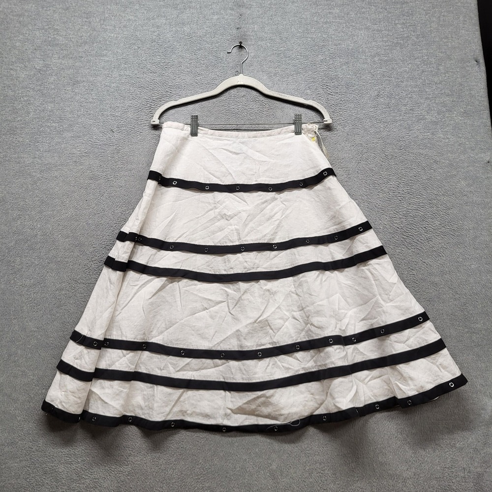 Saint Tropez West Women Skirt 8 White (lining) Linen Polyester Striped Grommet